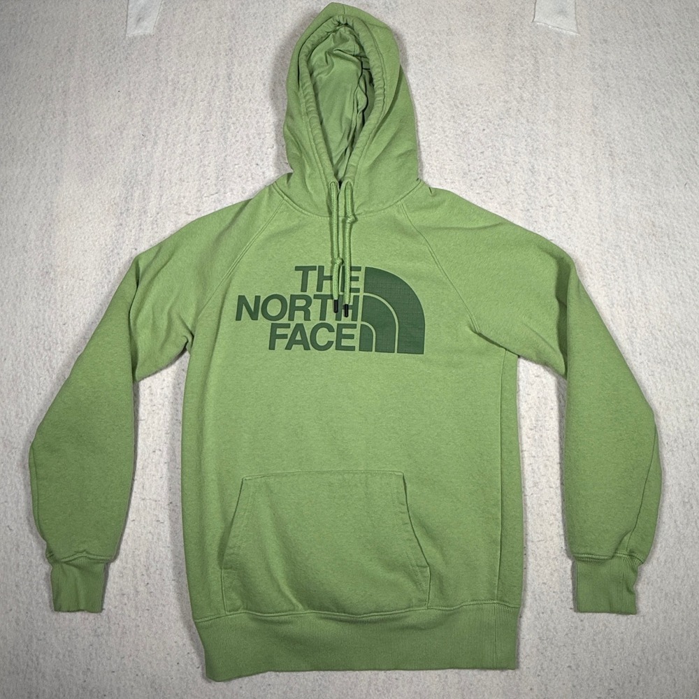 The North Face Womens Half Dome Pullover Hoodie Lime Green Logo Sweatshirt XS
